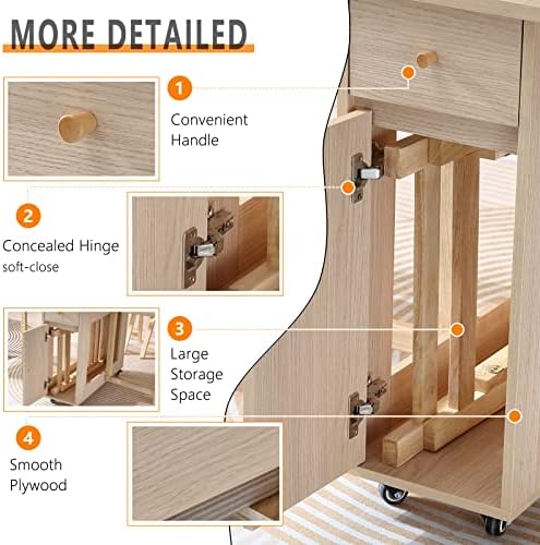 COMUHOME Drop Leaf Folding Dining Table with Storage, Wheels, Space Saving