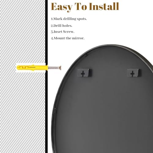 VooBang Black Round Bathroom Mirror 30", Thin Metal Frame Wall Mirror
