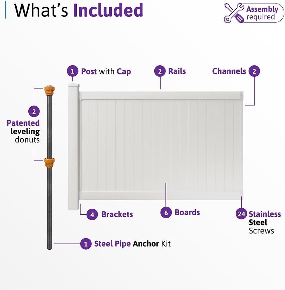 WamBam Westport Privacy Fence, White Vinyl No Dig DIY Kit