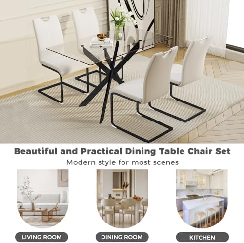 51" 5-Piece Glass Dining Table Set for 4, White&Black
