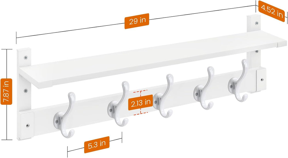 Homode Coat Rack with Wall Shelf, 29" Wooden Hanging Coat Hanger, White