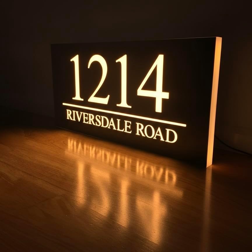 GITM Custom Solar Lighted House Numbers for Outside — Stainless Steel & A...
