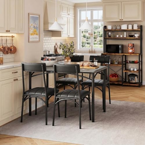 IDEALHOUSE Dining Table Set for 4, Kitchen Table and Chairs for 4 with Upholstered Chairs, 5 Piece Rectangular Kitchen Table Set, Dining Room Table Set for Small Space, Apartment, Retro Gray