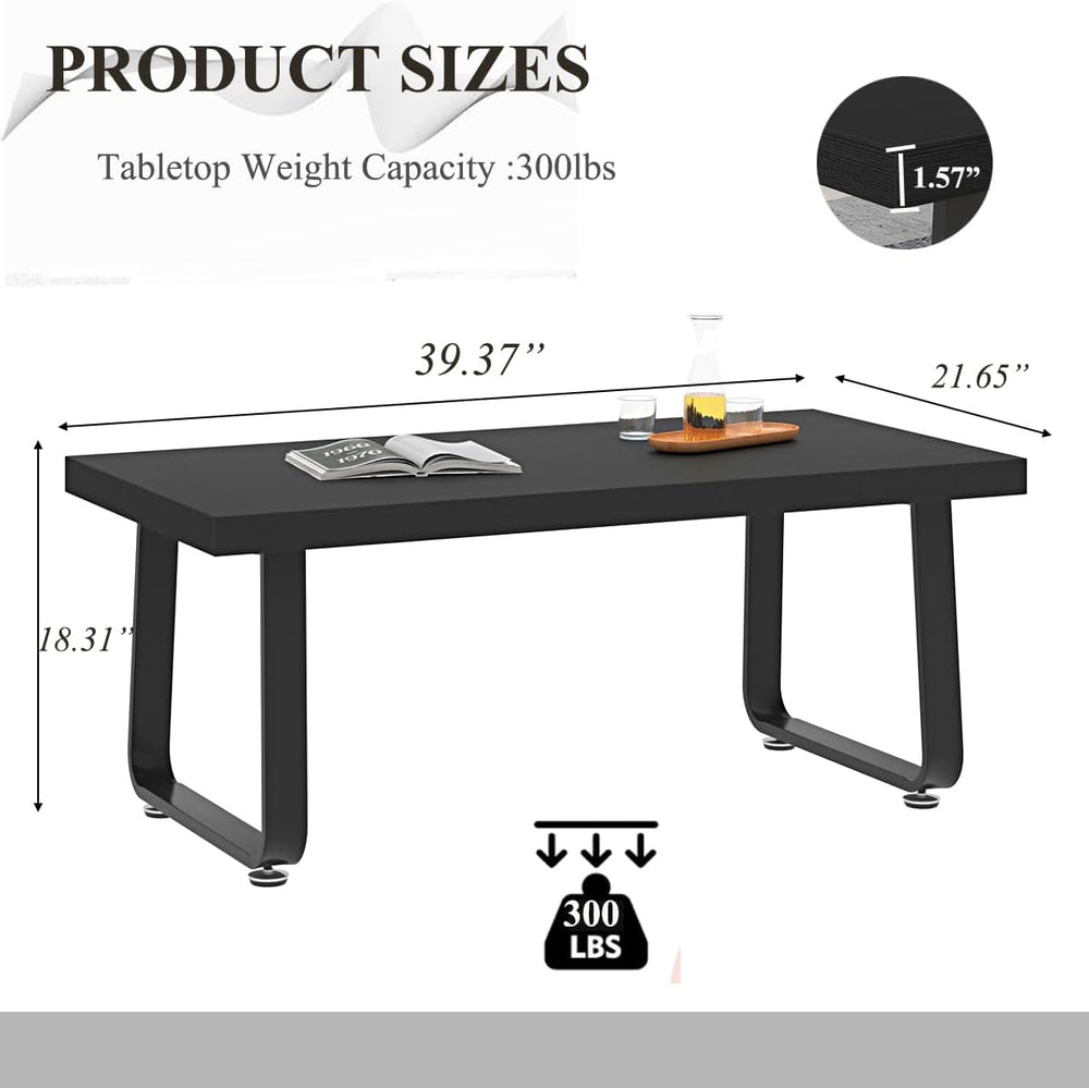 HSH 39" Wood Rectangle Coffee Table for Living Room, Black Oak