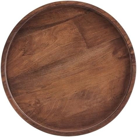 Modway Chiro Solid Wood Side Table in Walnut with Tray Top - Mid-Century Modern Round Accent Table - Small Bedside Table with Tapered Legs - Living Room End Table