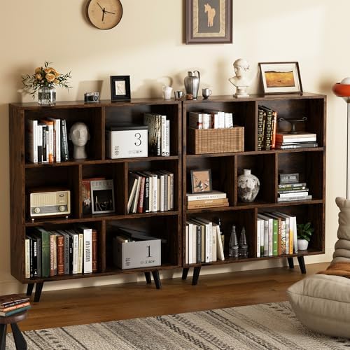Shintenchi Cube Storage Organizer, 3 Tier Mid-Century Bookcase with Legs Cubeicals Retro Wood Organizer Storage Bookcase, Freestanding Open Book Shelves for Bedroom,Living Room,Office(Brown)
