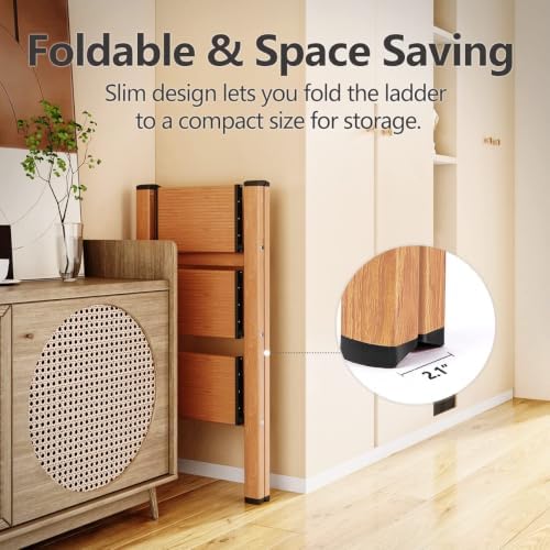 SOLADDER Step Ladder, Folding Step Stool, Lightweight Stepladder, 3 Step, Woo...
