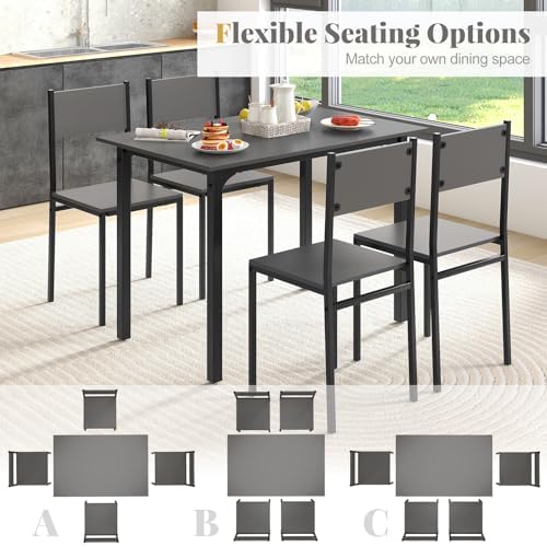 GIANTEX Dining Table Set for 4, 5-Piece Modern Kitchen Table and Chairs with Metal Frame & Adjustable Foot Pads, Space Saving Wood Dinette Set for Small Space, Breakfast Nook, Apartment (Grey)