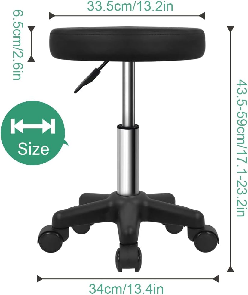 FURWOO Round Rolling Stool Height Adjustable Stool with Wheels for Spa Salon ...