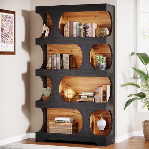 Tribesigns 71" Tall Black Bookcase, Modern Asymmetrical Bookshelf, 4-Tier Freestanding Display Shelf with Classic Shape, Large Library Book Shelf for Living Room, Home Office