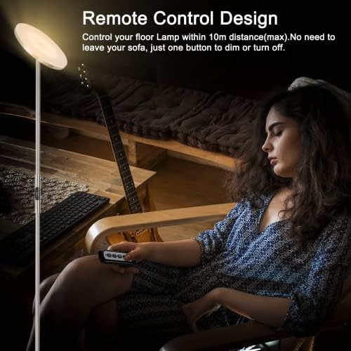 JOOFO LED Torchiere Floor Lamp with Remote, Stepless Dimmable Brush Nickel
