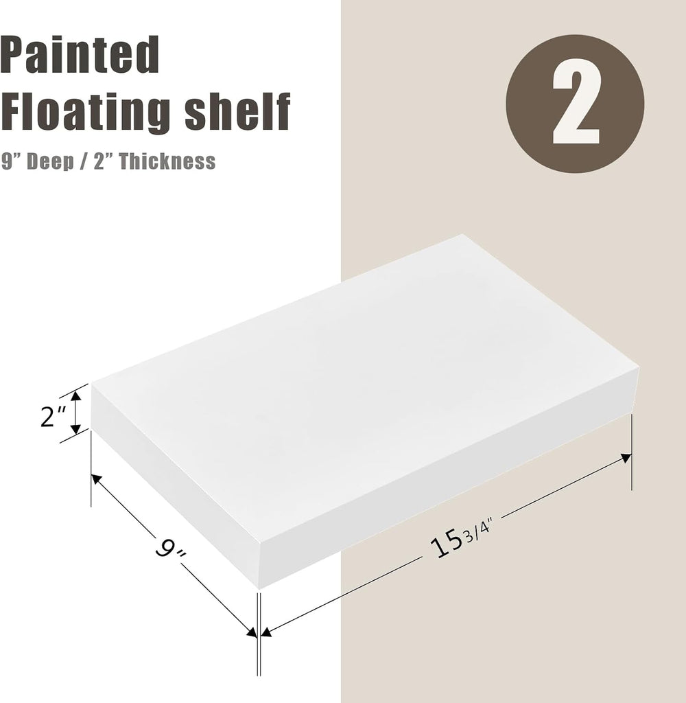 WELLAND 16 Inch Floating Shelves Set of 2, 9" Extra Deep