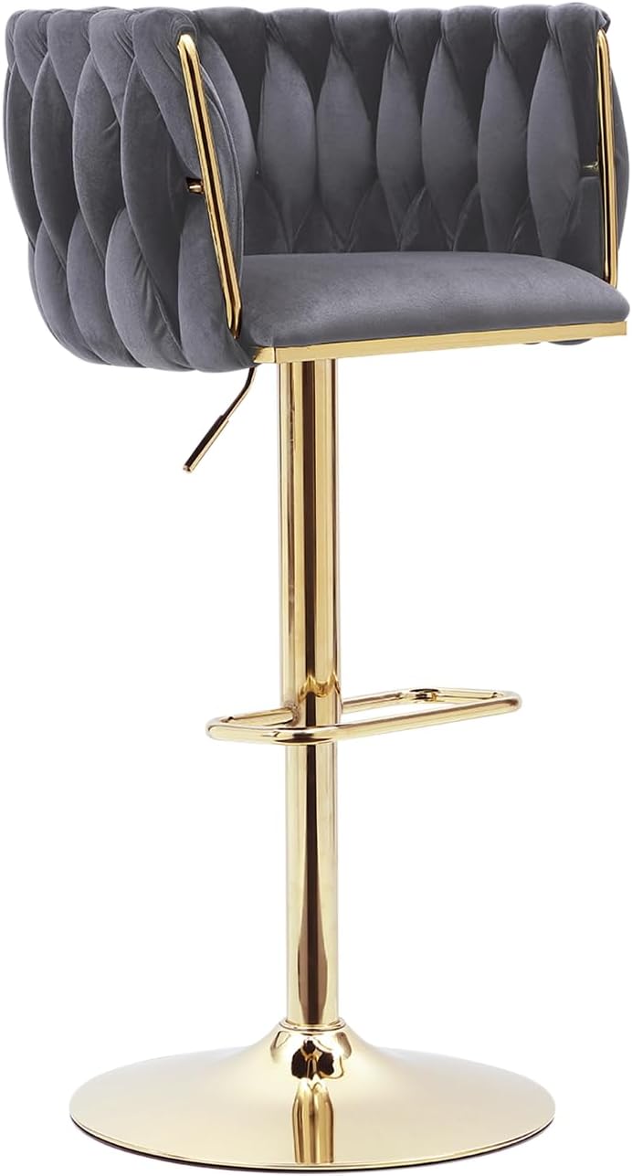 Velvet Swivel Bar Stools Set of 2, Counter Height Bar Stool with Woven Back, ...