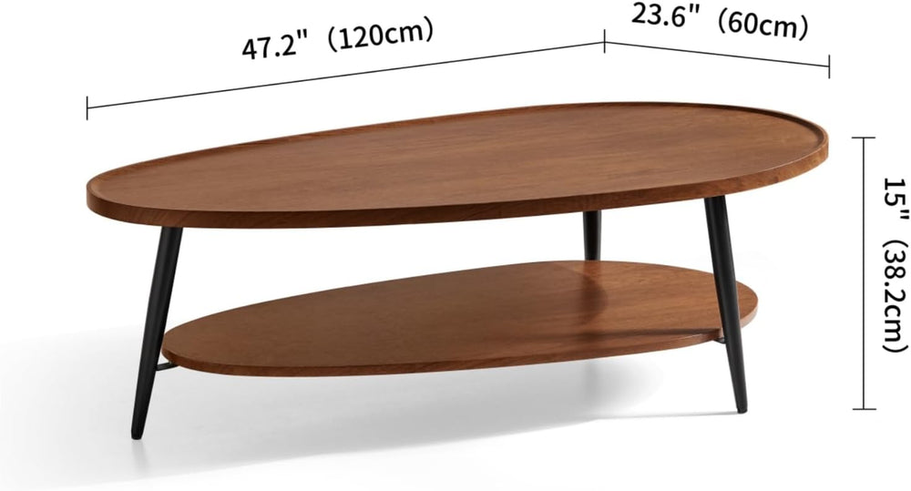 Saint Mossi Oval Wood Coffee Table, Mid-Century Modern Coffee Table, Double L...