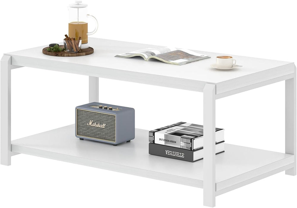 EXCEFUR White Coffee Table with Storage, Modern Center Table for Living Room,...
