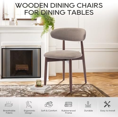 COLAMY Wooden Dining Chairs Set of 2, Upholstered Kitchen Side Chair, Camel