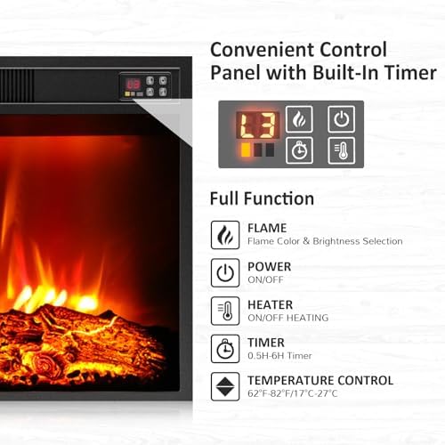 Naice 80" Electric Fireplace with Mantel Fireplace TV Stand for Living Room | Entertainment Center with 30in Realistic Flame Fireplace Heater and Reallike Stacked Stone Surround, White&Brown
