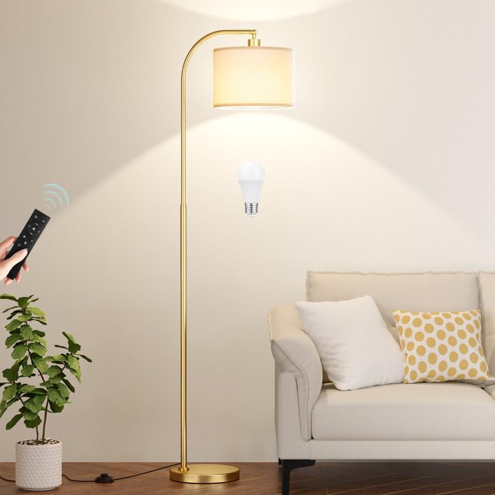 Ambimall Arc Floor Lamp with Remote and Stepless Dimmable Bulb, Colors Temper...