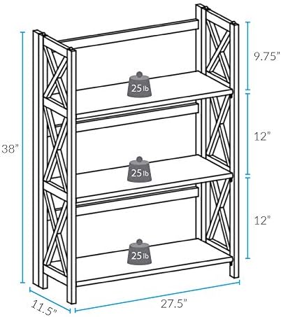 Casual Home Montego 3-Shelf White fold bookcase, 27.5" Wide