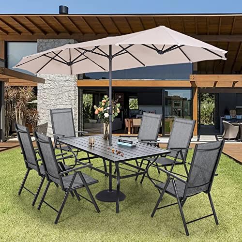 Sophia & William Patio Dining Set for 6 w/Folding Chairs & Beige Umbrella