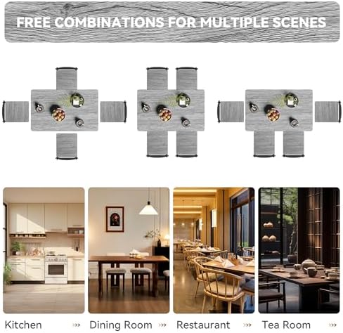 Rectangular Dining Room Table Set with 4 Chairs, Space-Saving Kitchen Table Set for Small Space, Retro Grey