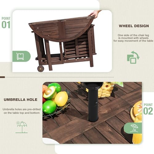 Devoko Acacia Wood Outdoor Patio Folding Table and Chairs Set for 4