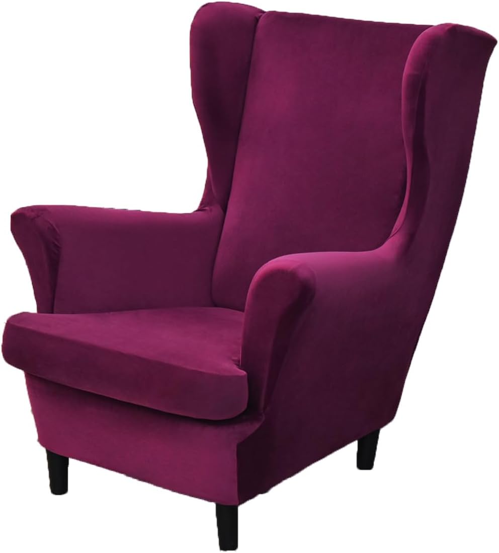 OBCREAT Wingback Chair Covers 2 Piece Stretch Velvet Wingback Chair Slipcover...