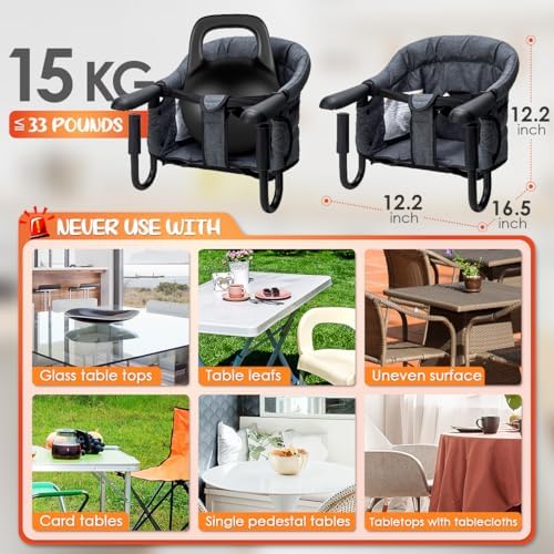 Hook-On High Chairs - Portable & Foldable for Babies 6-36 Months, Family & Travel Use with Carry Bag (Grey)