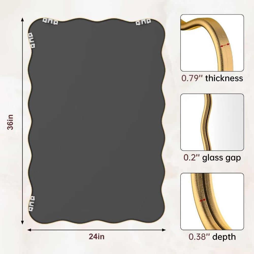 PROHOMEWARE 24x36 Gold Wavy Irregular Bathroom Mirror, Wall-Mounted