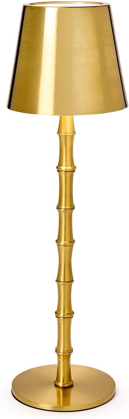 Two's Company LED Cordless Gold Bamboo Table Lamp in Gift Box, 14.5-Inch,...