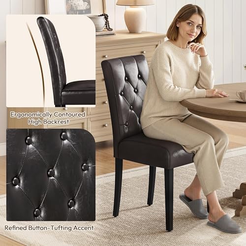 Yaheetech Dining Chairs Set of 6 Button Tufted Kitchen Chairs Brown