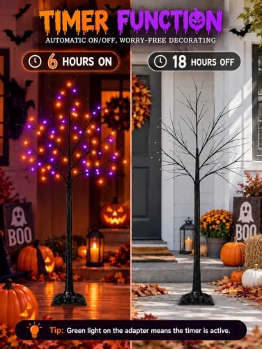2Pack 5FT 200LED Black Halloween Tree with Purple and Orange Lights