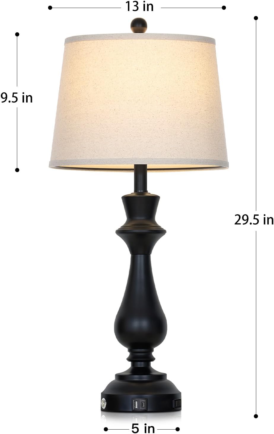 Modern Black Table Lamps Set of 2 for Living Room,30" Tall Bedside Lamp ...