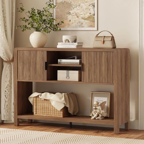 FATORRI Farmhouse Console Table with 2-Door Cabinet, Retro Entryway Table wit...