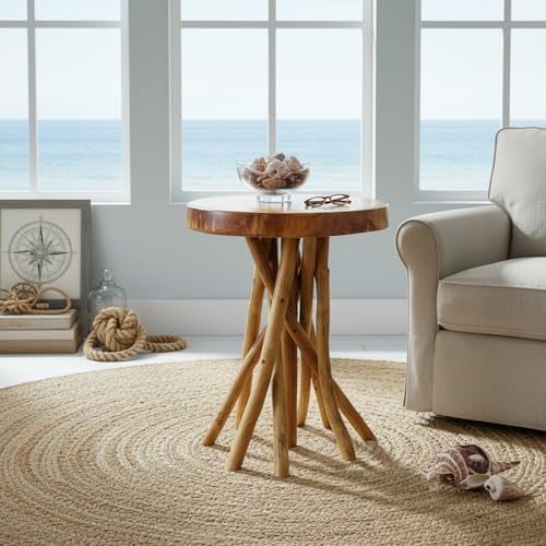 WELLAND Solid Teak End Table, Stick Leg Accent Table, 16" L x 16" W x 20" H