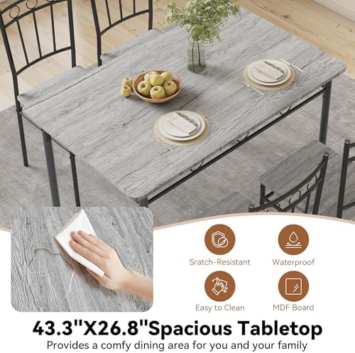 Rectangular Dining Room Table Set with 4 Chairs, Space-Saving Kitchen Table Set for Small Space, Retro Grey
