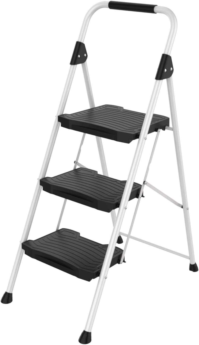 KINGRACK 3 Step Folding Ladder, 900 lbs Load Capacity, Non-Skid Large Pedals,...