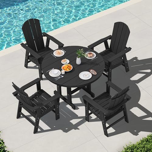 SERWALL 5-Piece Patio Dining Set, 45" Table & 4 Adirondack Chairs, Black
