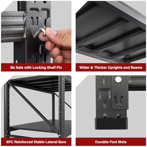 6000LBS Heavy Duty Garage Shelving Units,79" Wide & Deep Storage Shelves,Black Metal Garage Shelves,Large Storage Rack,Steel Shelf,Industrial Shelving for Shop,Warehouse,Basement,79" W x 24" D x 79" H