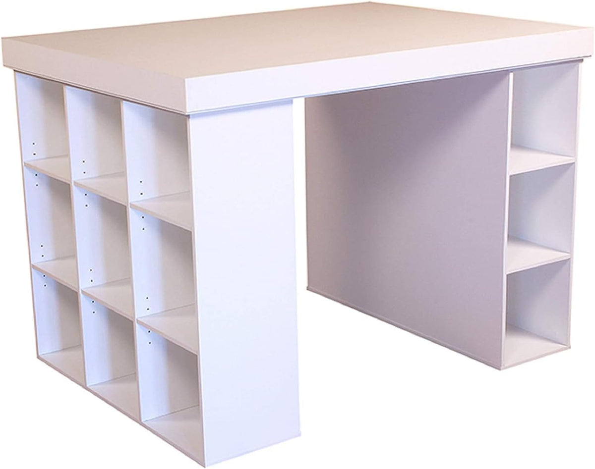 project center desk with bookcase and 3 bin, side view