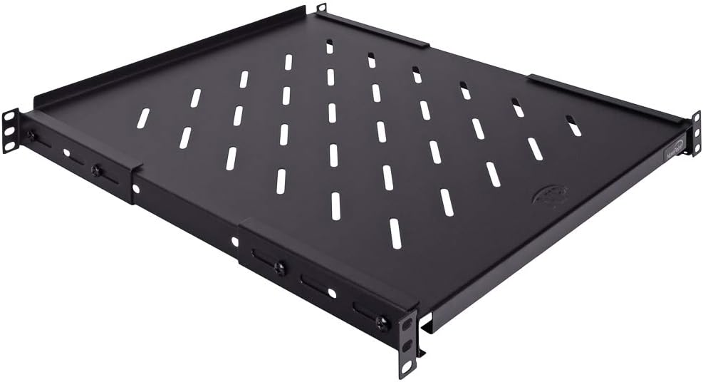 Vented 4-Post Shelf, Adjustable, Black, 550 mm Depth, 1U, 242 lbs, Cold Rolle...