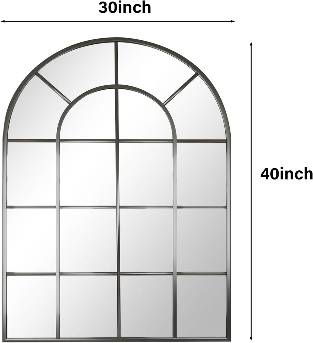 30"x 40" Windowpane Arched Wall Mirror with Metal Frame, Black