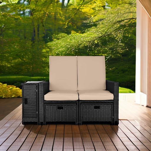 5PCS Outdoor Wicker Chaise Lounge Chair - Rattan Adjustable Reclining Patio L...