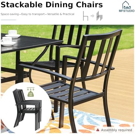 MFSTUDIO 7 PCS Patio Dining Set, 60" Rectangular Table&Metal Chairs