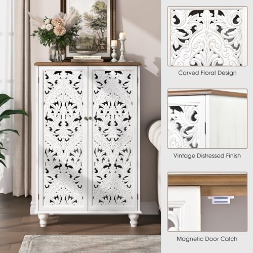 JOINICE 47" Tall Accent Cabinet with Doors & Storage for Living Room,White