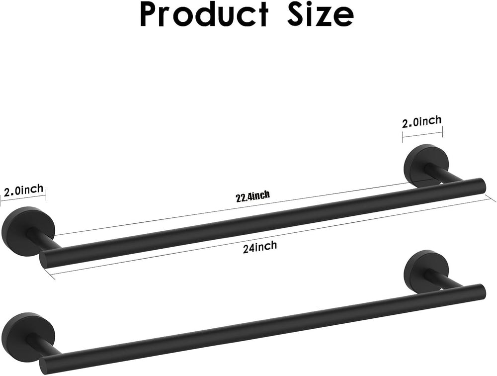 Newfun 24 Inch Matte Black Bathroom Towel Bar, 2Pcs