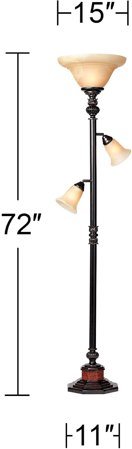 Regency Hill Sonnett 72" Tall 3-Light Torchiere Floor Lamp Living Room
