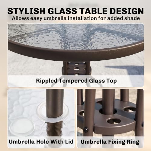 Outsunny 6 Piece Outdoor Patio Dining Set for 4 with Umbrella Black/Coffee
