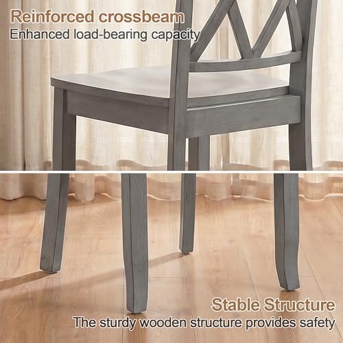DUHOME Wood Dining Chairs Set of 2 with Cross Back,Grey
