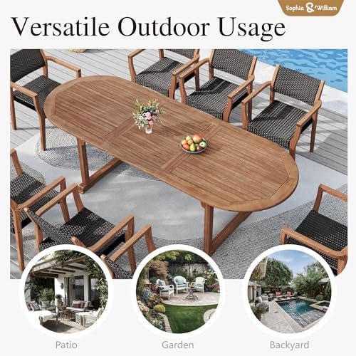 Sophia & William Outdoor Dining Set for 6, Expandable Acacia Wood Table